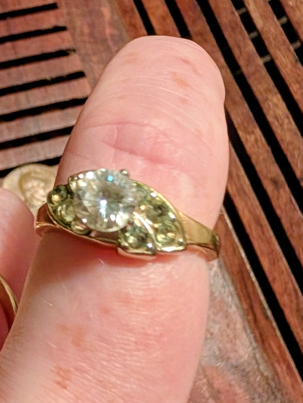 Vintage Gold-Tone Pear-Cut Crystal Ring with Light Green Accents
